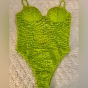 Bozzolo Bright Green Sheer Pattered Swimsuit